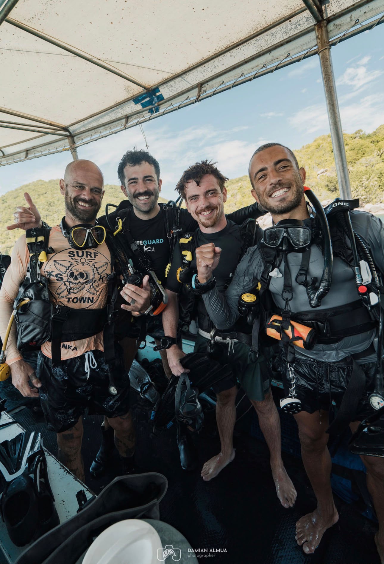 Dive team on a boat, Koh Tao